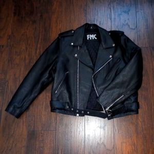 Leather Biker Jacket - M